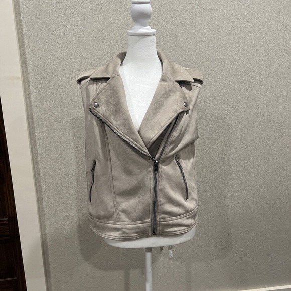 Philosophy Vest Women’s Large Biker Soft Zipper Tan Faux Leather‎ - Picture 1 of 12